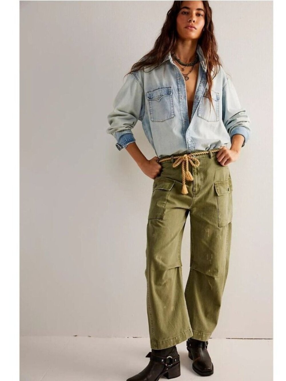 Free People We The Free Mending Heart Barrel Pants Distressed Slouchy Size 4